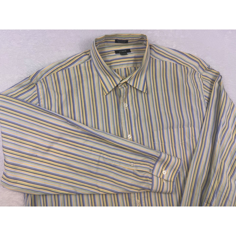 J.Crew Mens XL Striped Button Down Shirt 100s 2-Ply Cotton Blue Yellow Stripe